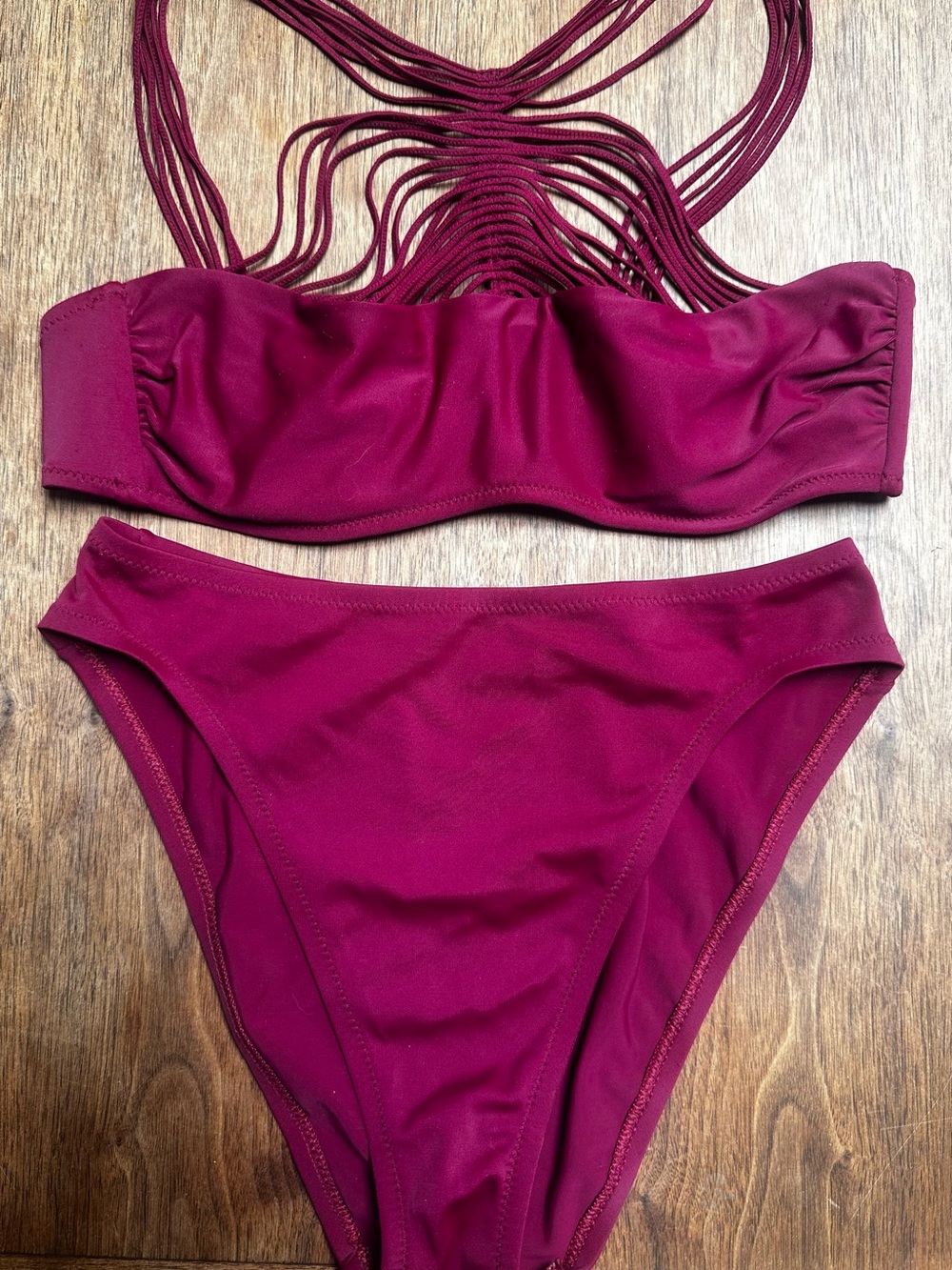 La Perla Burgundy Bandeau String Bikini Set